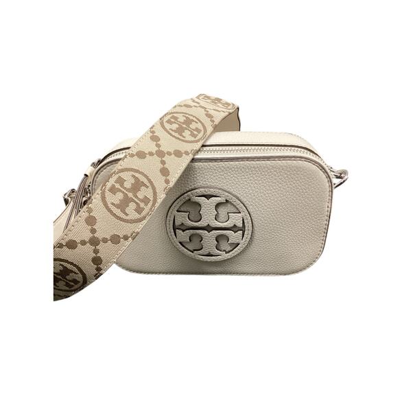 Tory Burch Purse Women’s One Size Miller Mini Leather Crossbody Zippers Cream - Picture 1 of 8